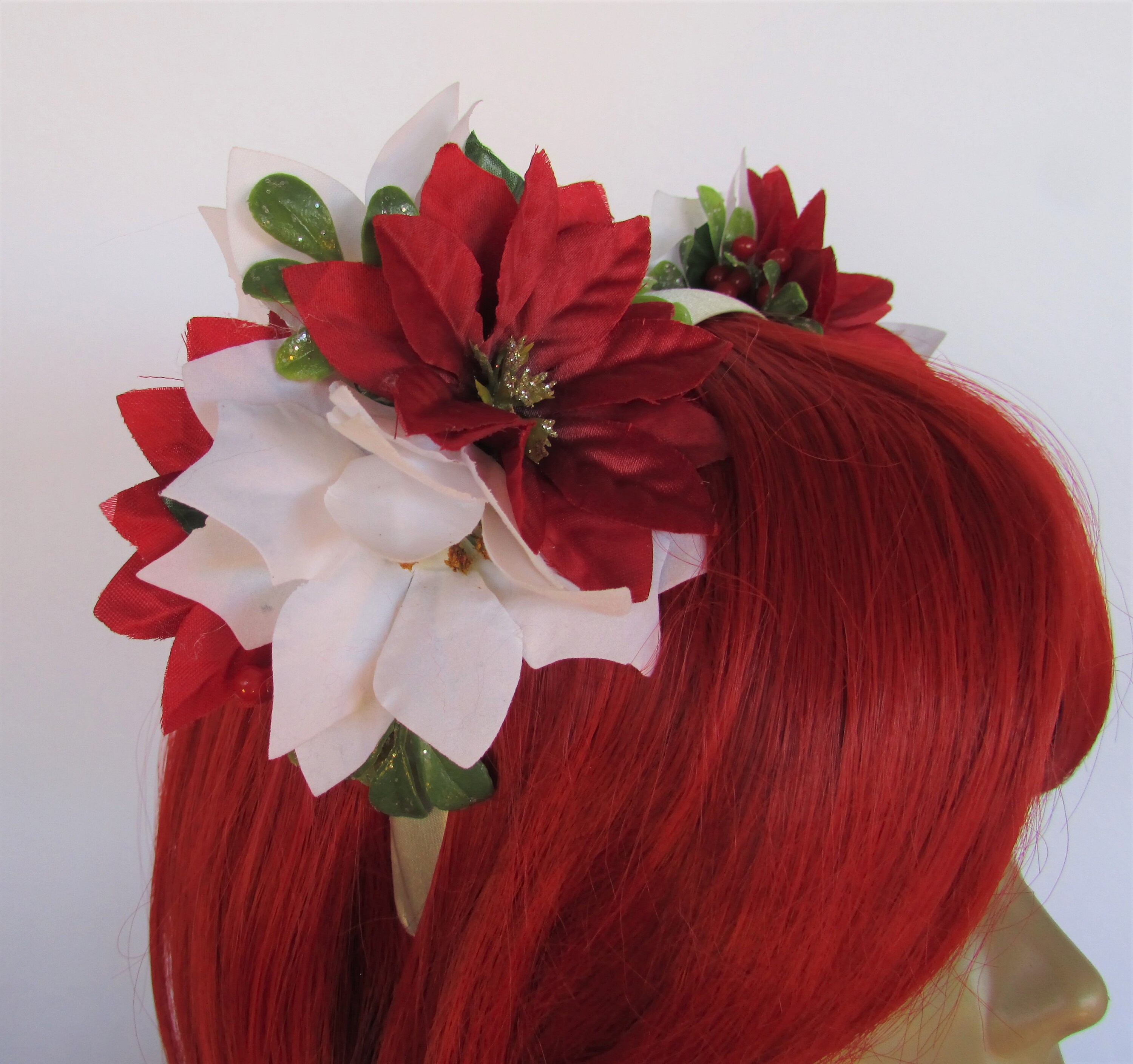 Poinsettia Headband, Christmas Flower Crown, Holiday Headband, Winter Flower Crown, Ugly Sweater 