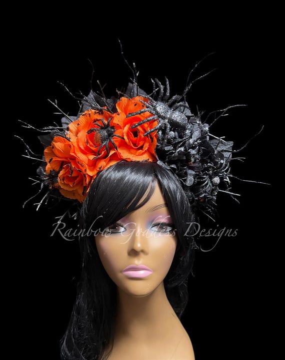 Black Rose Branch Crown, Gothic Flower Crown Headband, Spider Headpiece, Evil Queen Crown, Witch Forrest Headdress, Dark Fairy Crown