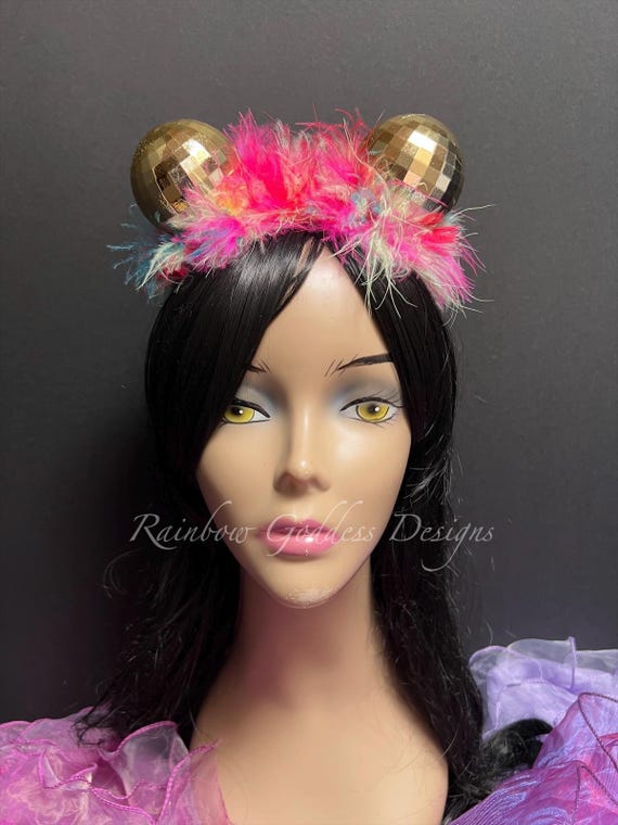 Disco Ball Feather Headband: Rainbow Party Costume Accessory