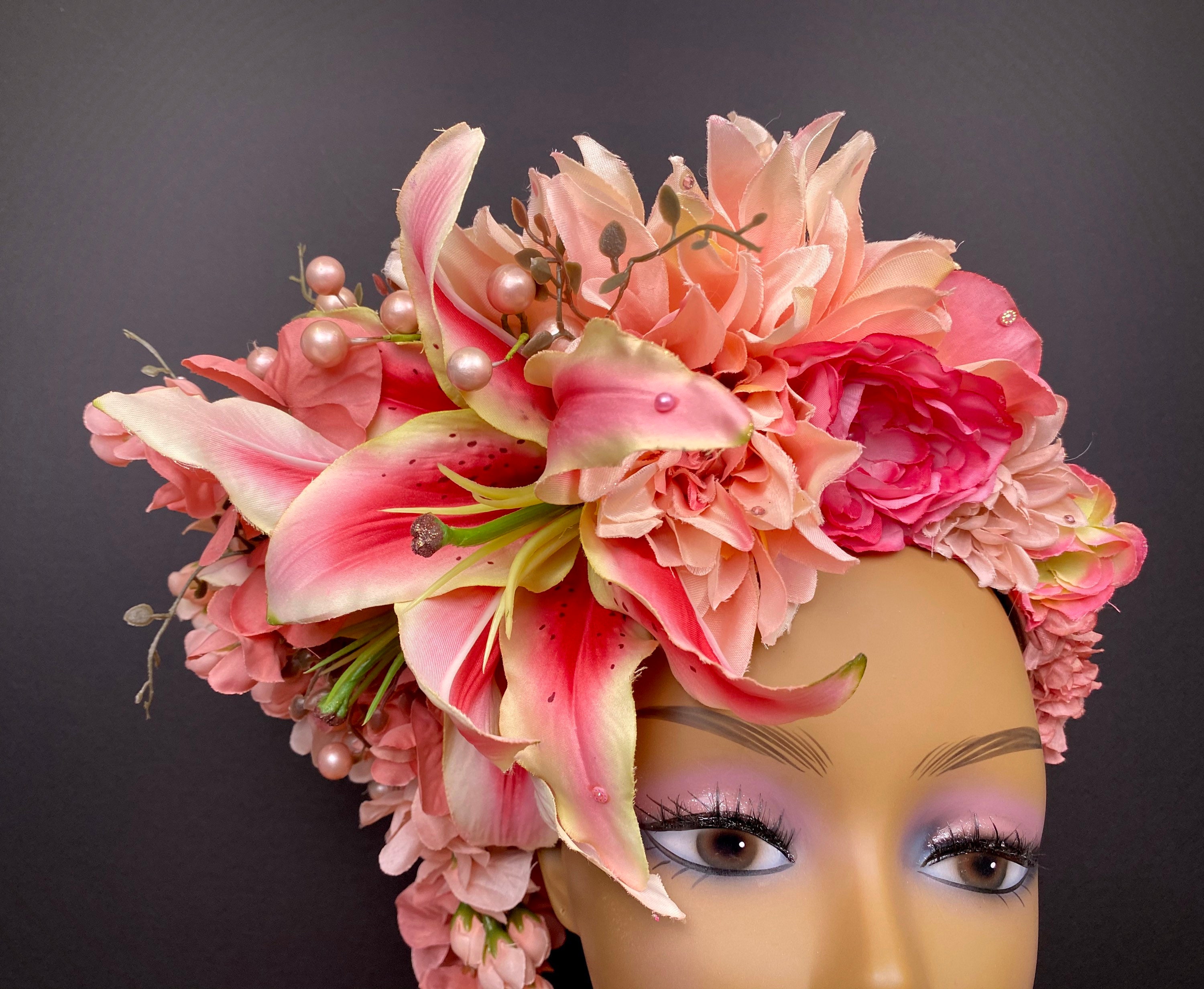 Large Pink Flower Headdress Lily Flower Crown Rose Crown Flower