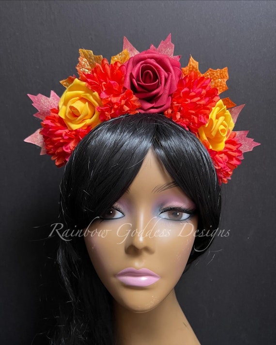 Fall Floral Rose Crown, Autumn Flower Crown, Fall Flower Headband, Floral Headdress, Day of the Dead Headpiece, Halloween, Festival, Wedding