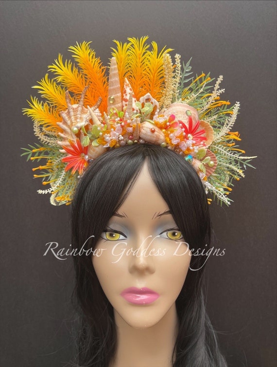 Orange Mermaid Crown, Mermaid Headband, Mermaid Headdress, Shell Crown, Mermaid Costume, Seashell Tiara, Sea Witch Crown, Mermaid Cosplay