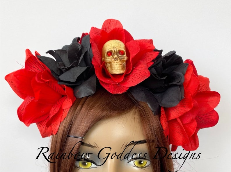 Day of the Dead Flower Crown Flower Head Wreath Floral Headpiece Veiled Headband Rose Skull Crown Floral Crown Flower Crown Halloween