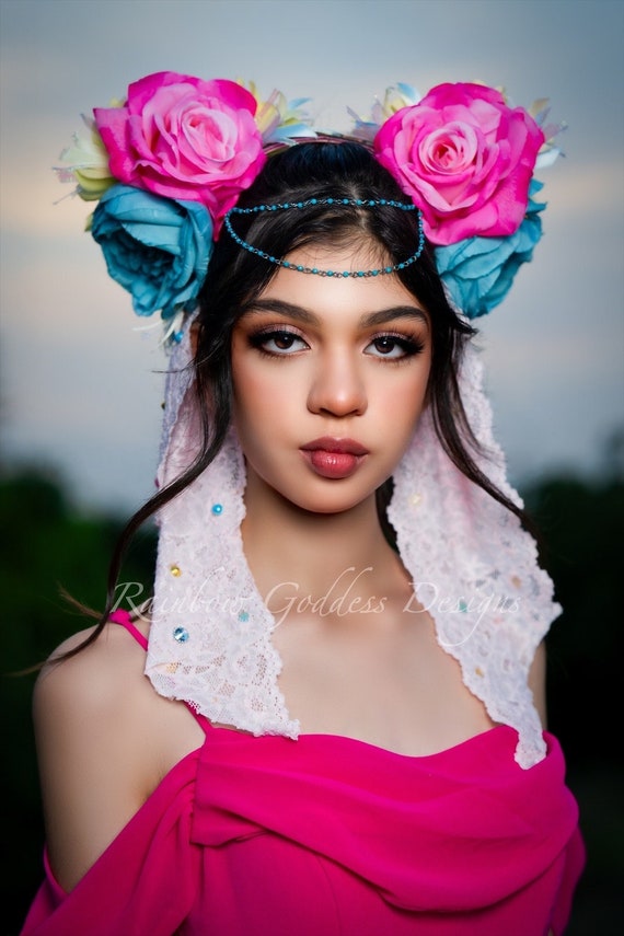 Pastel Flower Headband, Flower Headdress, Rose Headdress, Flower Headpiece, Festival, Burning Man, Rave Wear, EDC, Barbiecore