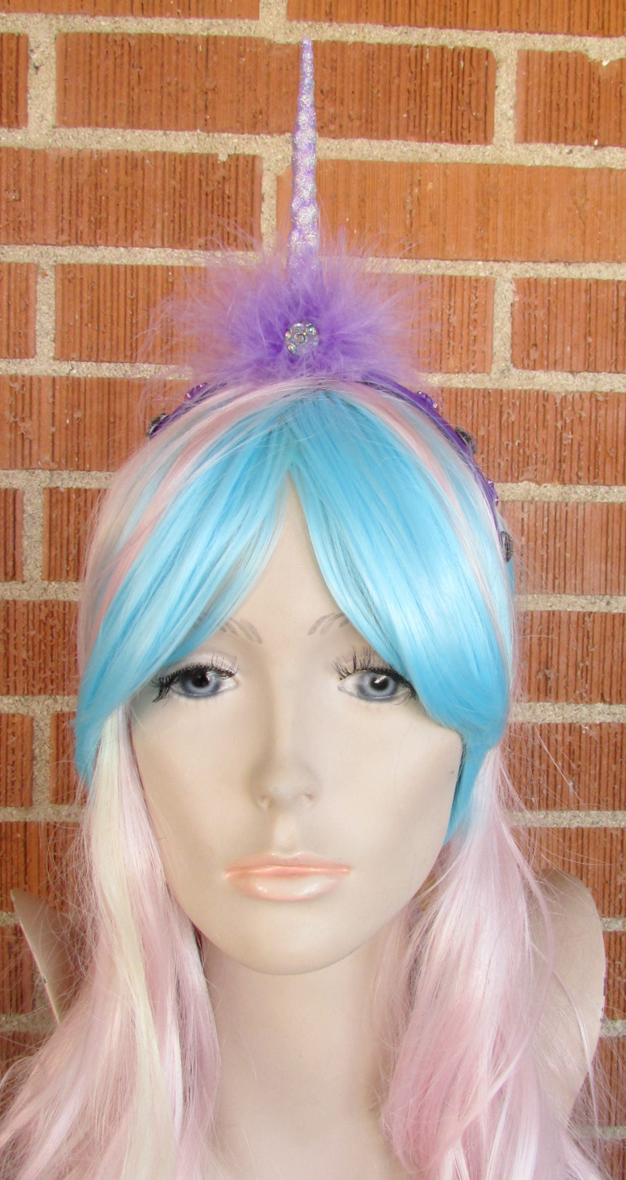 Delicate Dew Shiny Unicorn Horn Elastic Headband Cosplay Costume Easter Headpiece (A Shiny Purple