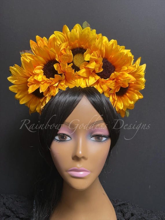 Sunflower Floral Crown Headband, Fall Festival Headpiece