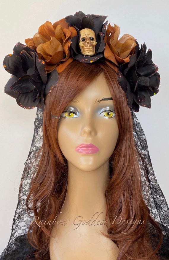 Brown Flower Crown, Floral Headpiece, Black Rose Headband, Floral Crown, Flower Crown Headband, Flower Headband, Day of the Dead, Halloween