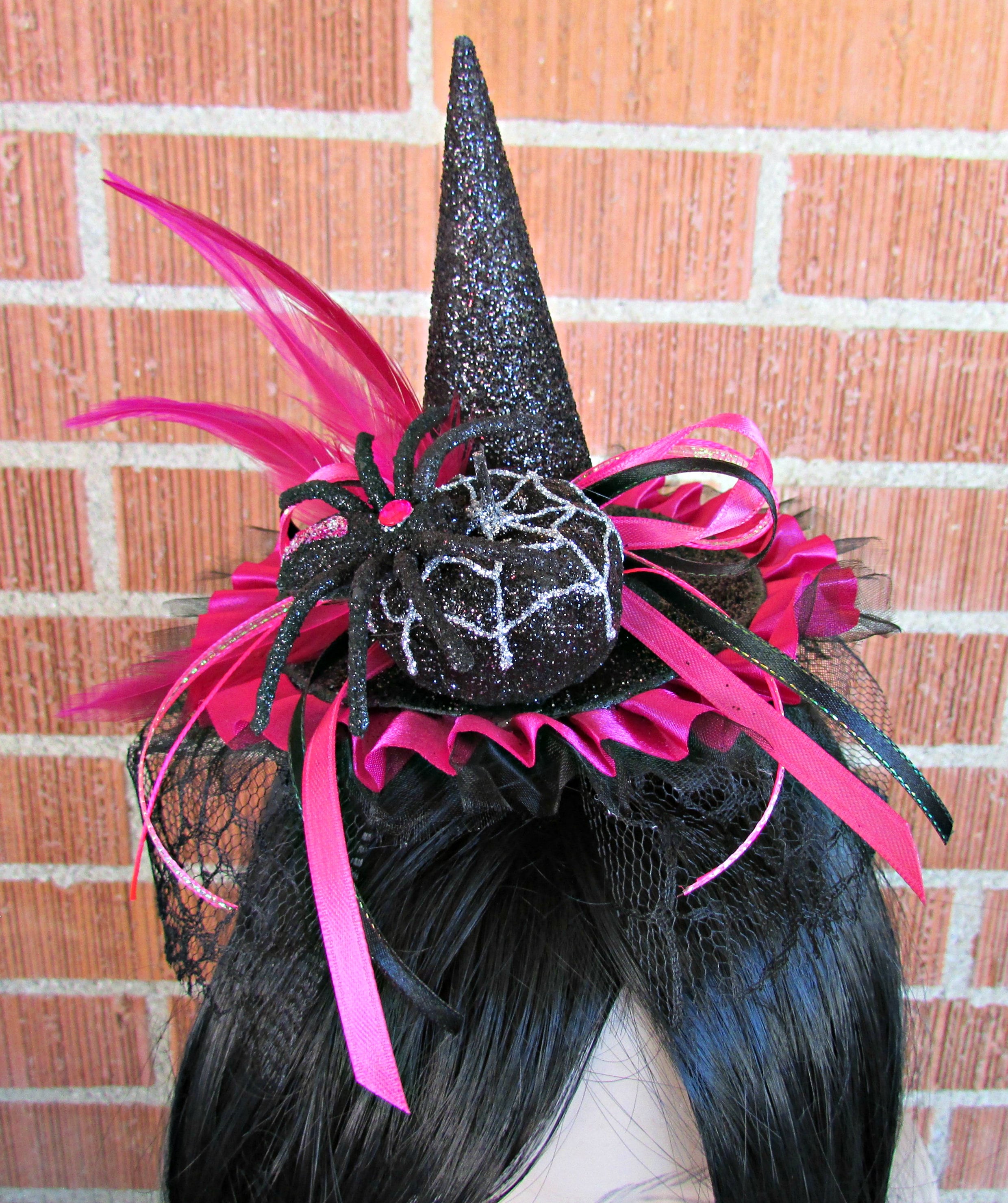 Mini Witch Hat Headbands, Black and Pink, All Ages, Halloween, Costume Accessory, Fall, Photo Prop