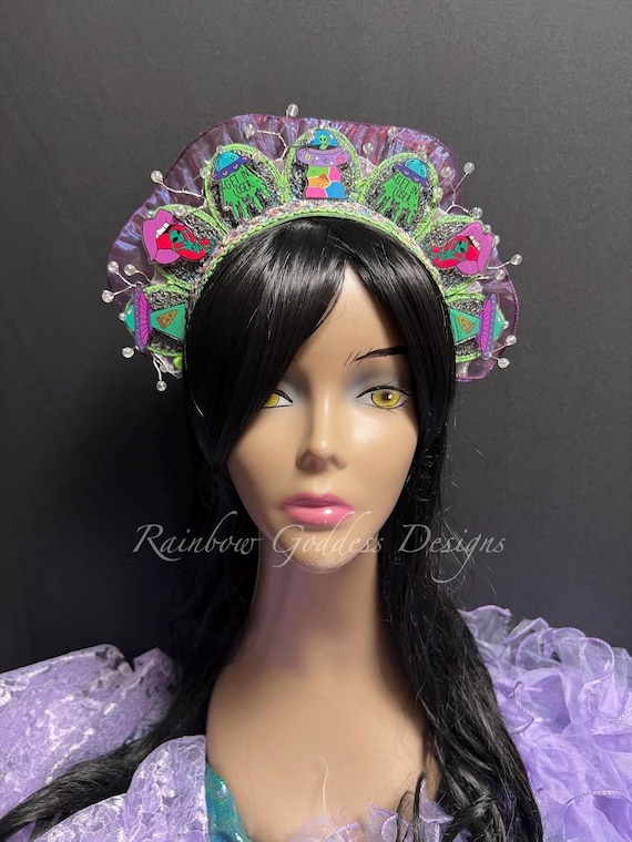 Multi Color Glow-in-the-Dark Alien Abduction Crown: Festival Space Tiara Headband