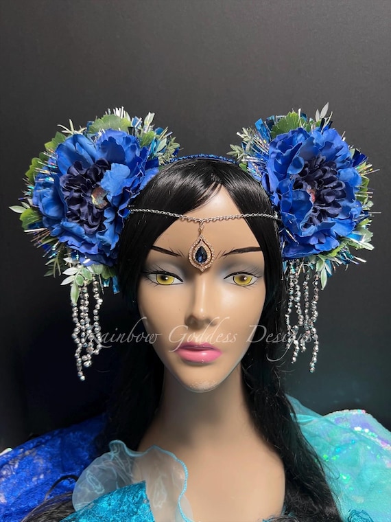 Rain Fairy Flower Crown: Blue Green Crystal Headband, Festival Tiara