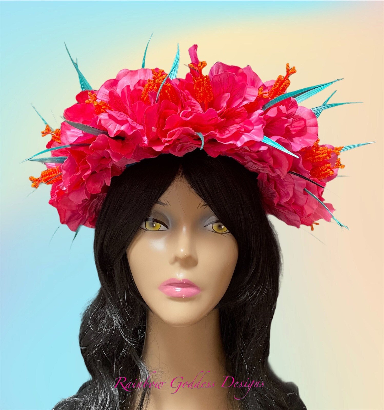 Pink Hibiscus Flower Crown, Tropical Headdress, Hawaiian Flower Crown ...