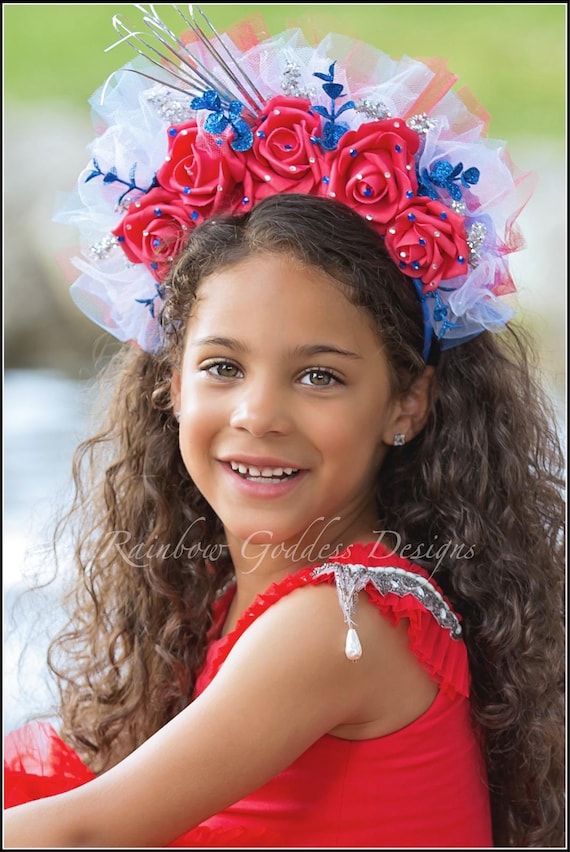 Red White Blue Firework Floral Headband, 4th of July Flower Crown, Americana Hair Accessory