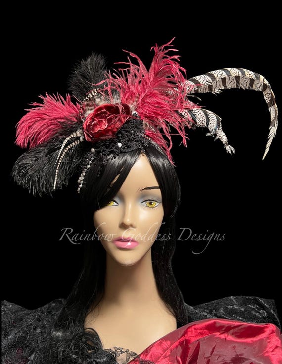Feather Fascinator: Burlesque Flapper Headpiece with Pearls & Lace