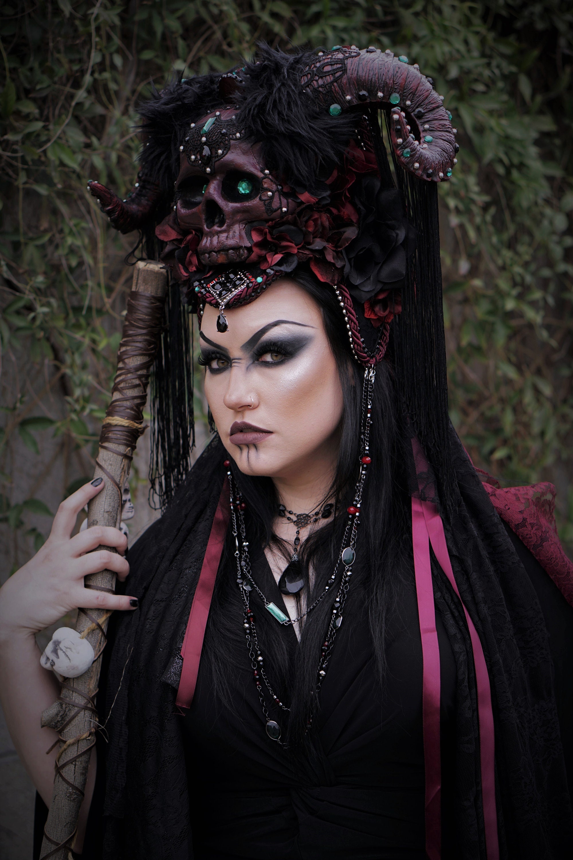 Dark Priestess Headdress, Gothic Headdress, Rams Horn Headpiece, Skull ...