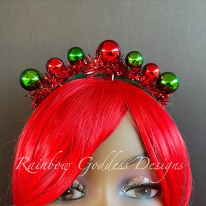 Rot-grünes Christbaumschmuck Stirnband, Weihnachts Headpiece, Festliches Festliches Stirnband, Festliches Foto Prop, Ugly/Tacky Xmas Party