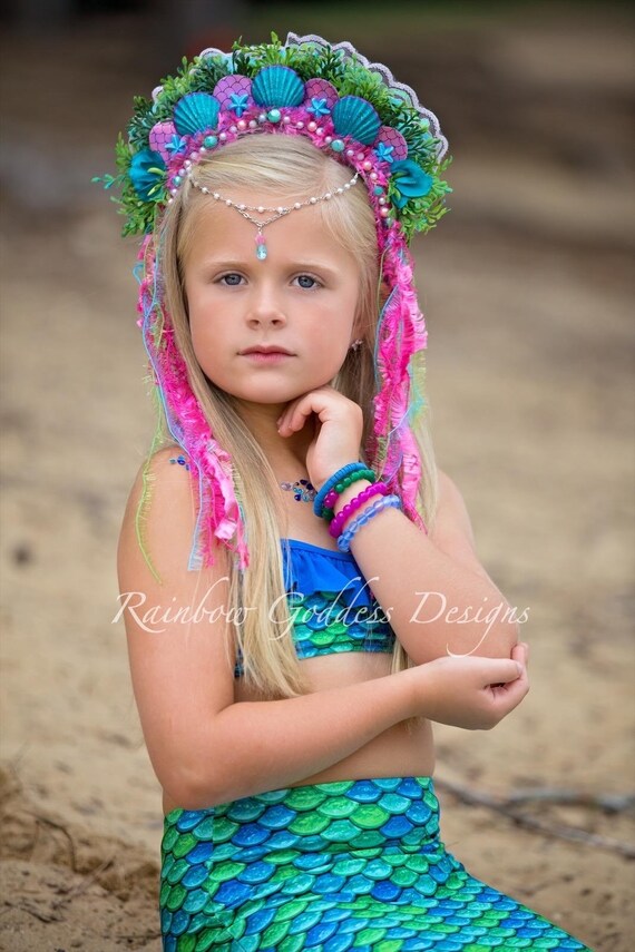 Colorful Mermaid Tiara, Pink Iridescent Sea Goddess Headpiece, Siren Mermaid Festival Headdress, Starfish Sea Shell Crown, Mermaid Costume