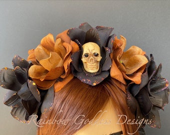 Brown Flower Crown, Floral Headpiece, Black Rose Headband, Floral Crown, Flower Crown Headband, Flower Headband, Day of the Dead, Halloween