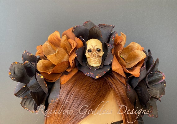 Brown Flower Crown, Floral Headpiece, Black Rose Headband, Floral Crown, Flower Crown Headband, Flower Headband, Day of the Dead, Halloween