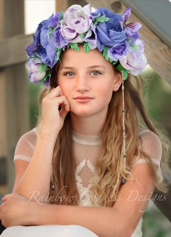 Purple Flower Crown, Fairy Crown, Floral Crown, Purple Headdress, Floral Headdress, Flower Headdress, Rose Crown, Fairy Costume, Wedding