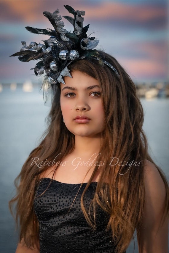 Black and Silver Disco Ball Fascinator, Glittery Flower Headband, 1920s Headpiece, Gatsby Headband, Glitter Crown, New Years Headdress, Prom
