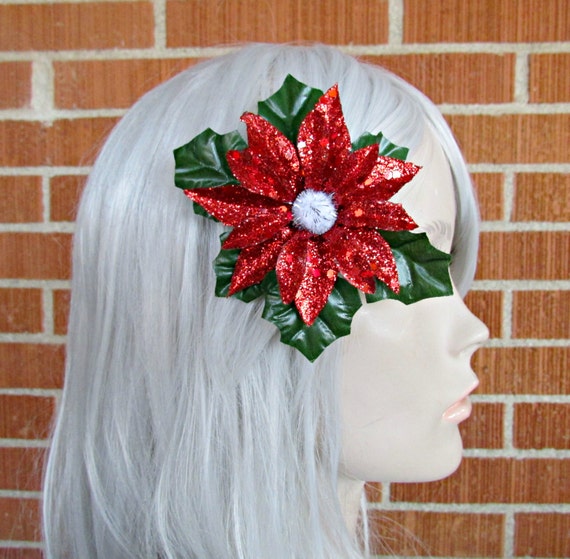 Christmas Hair Clip, Holiday Hair Clip, Holiday Hair Piece, Christmas Fascinator, Festive Wear, Poinsettia Clip, Holiday Party, SantaCon