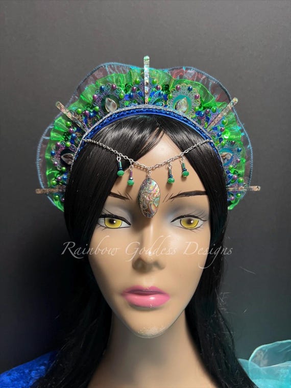 Iridescent Mermaid Crown: Abalone Shell, Lace & Chiffon Headpiece