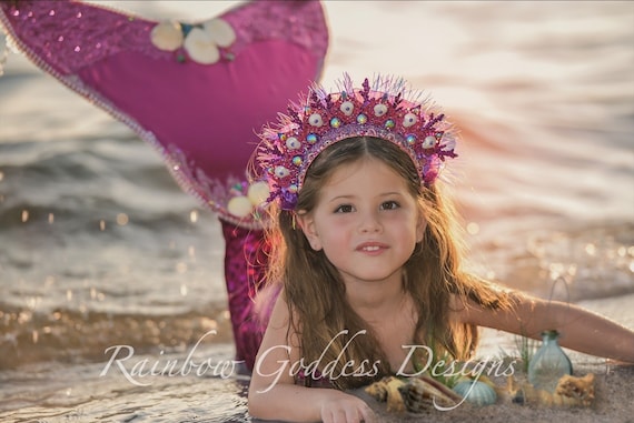 Fuchsia Mermaid Filigree Tiara, Pink Iridescent Sea Goddess Headpiece, Magenta Siren Mermaid Festival Headdress, Sparkly Rave EDC Crown