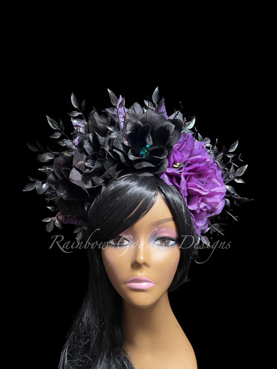 Black & Purple Gothic Rose Crown – Witchy, Dark Fairy, or Halloween Tiara