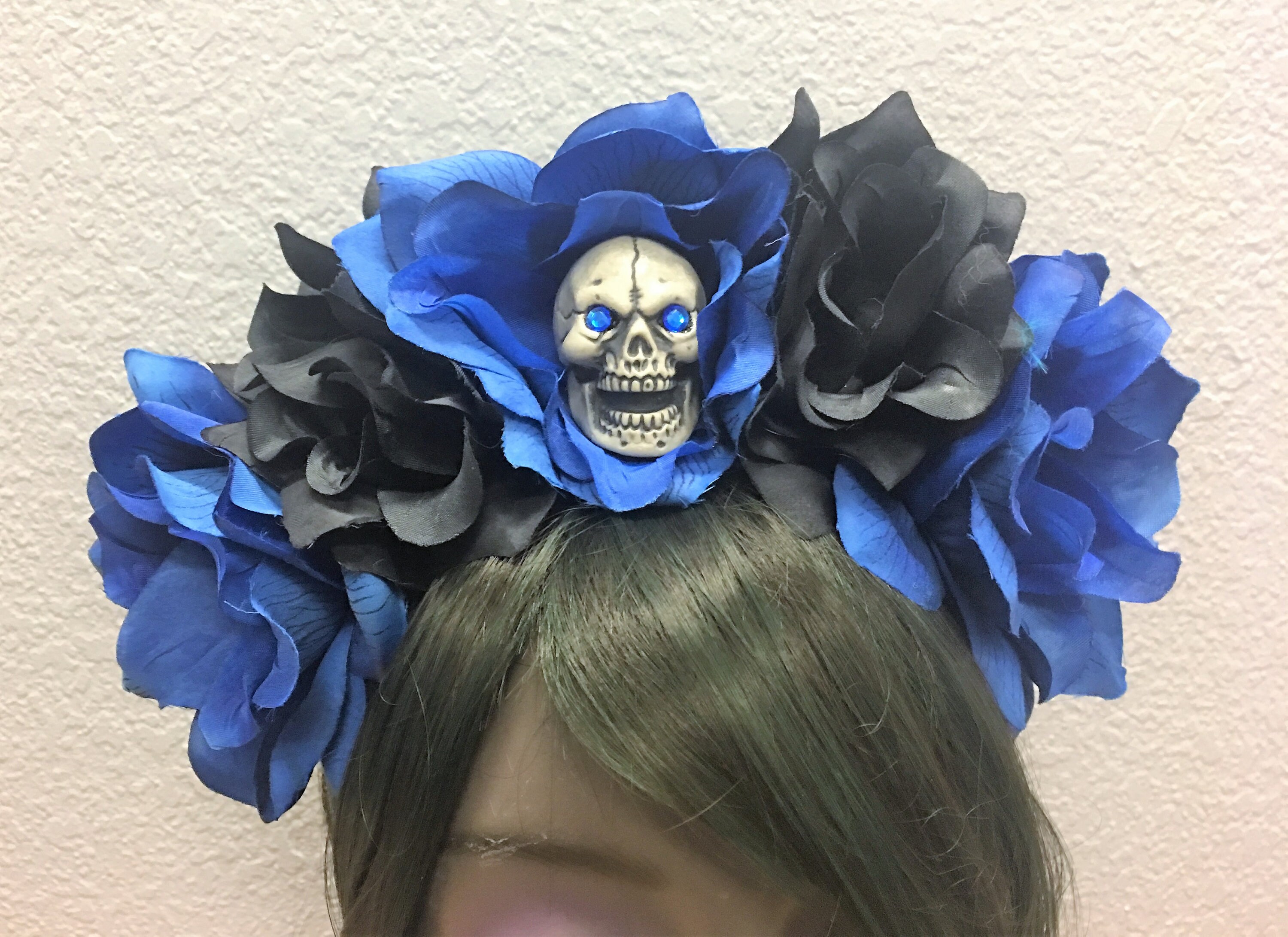 Flower Crown, Rose Skull Crown, Veiled Headband, Flower Head Wreath