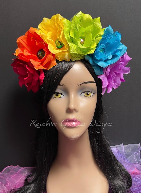 Rainbow Flower Headband, Fairy Flower Crown, Rainbow Headdress, Rainbow Rose Crown, Rainbow Pride, LGBTQA+ Floral Crown, Festival Headpiece