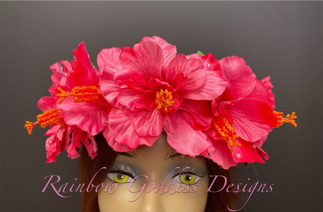 Pink Hibiscus Flower Crown, Tropical Headdress, Hawaiian Flower Crown