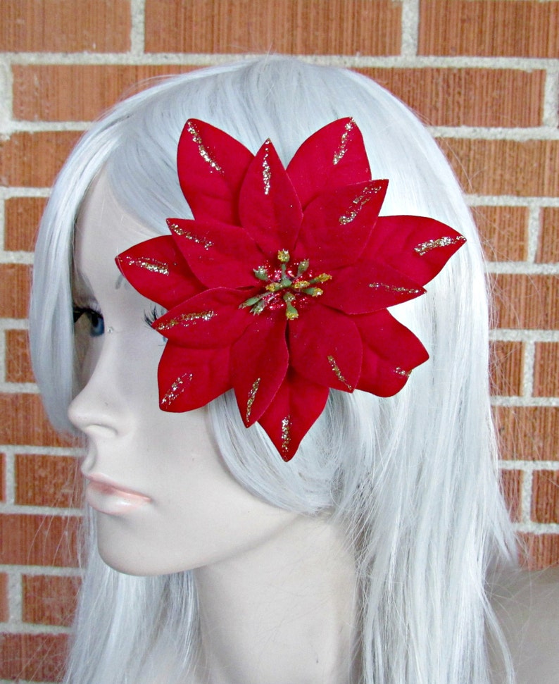 Christmas Hair Clip Holiday Hair Clip Poinsettia Clip Etsy