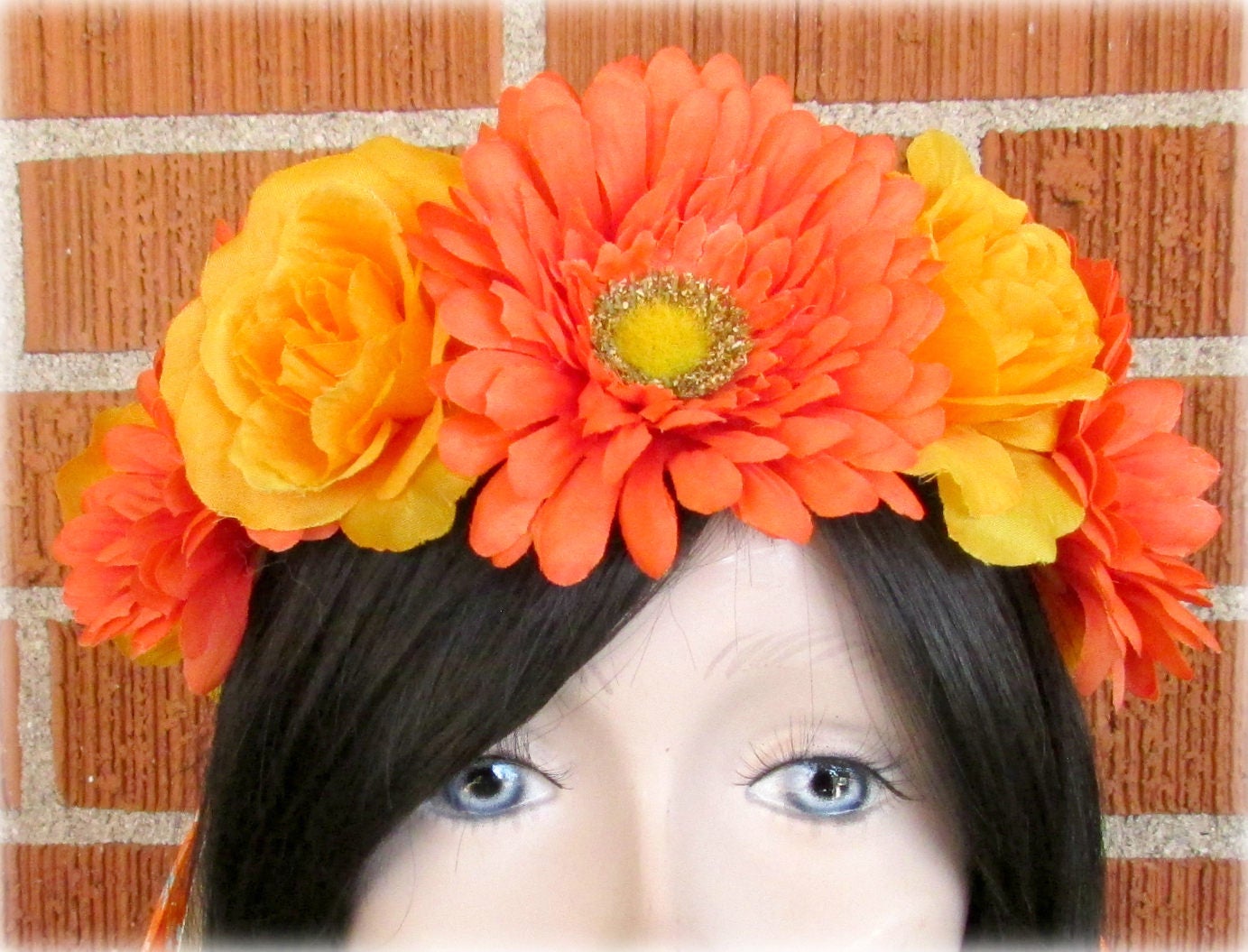 Orange and Yellow Flower Crown, Floral Crown, Flower Halo, Flower Headband, Floral Headband