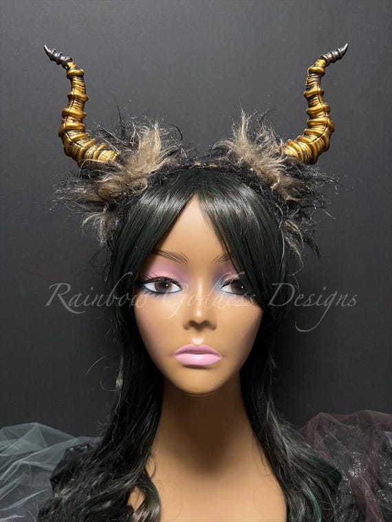 Gothic Goat Horn Headpiece, Steampunk Creature Costume, Faux Fur Headband