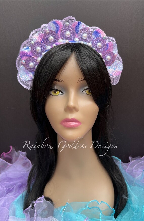 Lavender Lacey Mermaid Filigree Tiara, Glittery Pearl Mermaid Crown, Sea Goddess Headpiece, Sparkly Siren Little Mermaid Festival Headdress