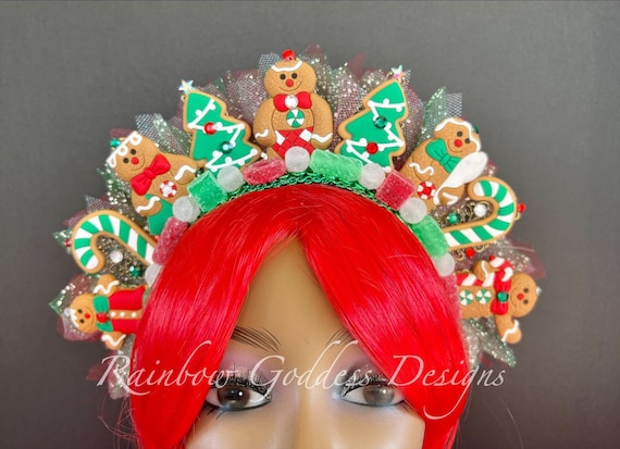 Gingerbread Wonderland Headdress, Christmas Headband, Candy Cane Holiday Headband, Photo Prop, Ugly Sweater Party, Gingerbread Crown