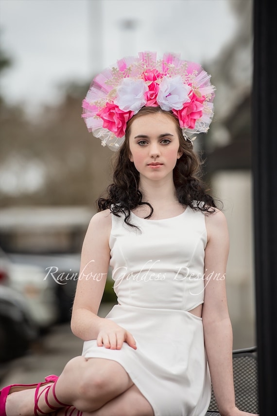 Snowflake Rose Headdress, Winter Goddess Headpiece, Christmas Headband, Holiday Headdress, Holiday Crown, Valentine Flower Crown