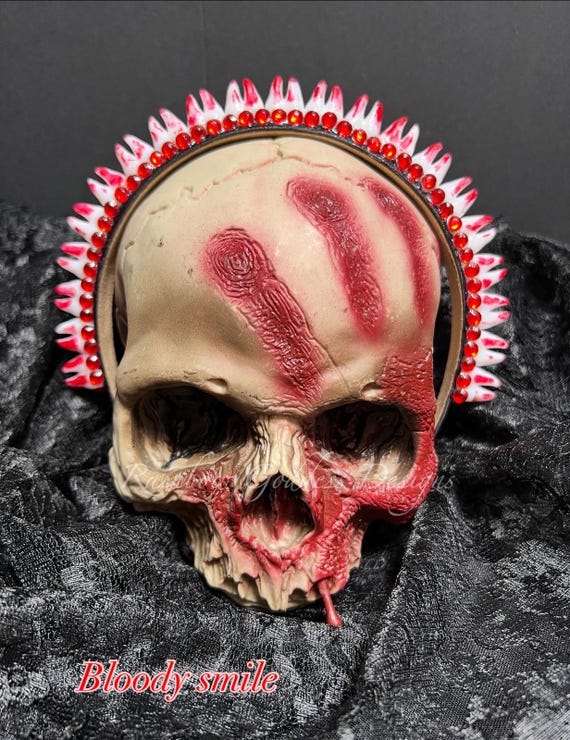 Teeth Crown Headband, Bloody Smile, Pearly White, Tooth Decay, Creepy Horror Headpiece, Halloween Costume