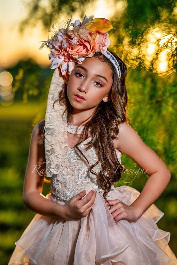 Peach Flower Headdress, Lily Flower Crown, Rose Crown, Flower Headband, Floral Crown, Floral Headpiece, Wedding, Bohemian, Goddess