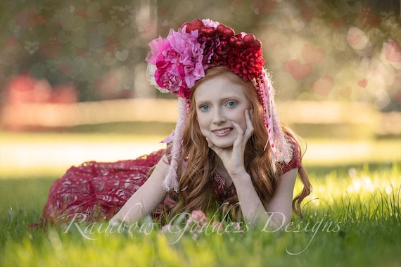 Valentines Flower Crown: Red & Pink Heart Headband