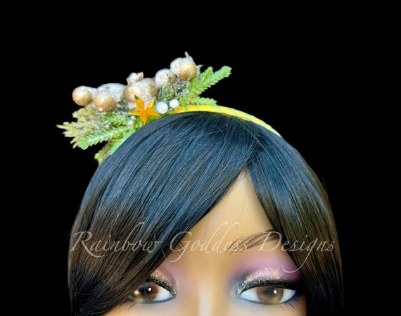 Christmas Headband, Green and Gold Headband, Holiday Headband, Holiday Photo Prop, Holiday Fascinator, Ugly Christmas Sweater Party Headband