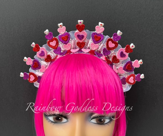 Valentine Heart Crown, Sweetheart Headband, Pink & Red Glitter Tiara, Queen of Hearts Headdress, Valentines Headpiece, Cupid Fascinator