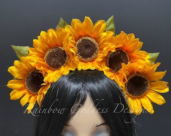 Sunflower Floral Crown Headband, Fall Festival Headpiece