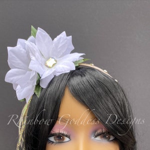 White Poinsettia Flower Crown: Holiday Christmas Headband