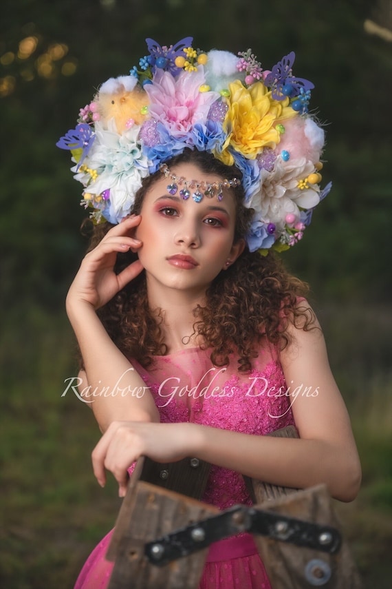 Easter Bunny Crown, Spring Flower Crown, Floral Crown, Easter Egg Crown, Fairy Crown, Floral Headpiece, Statement Headpiece, Pastel Crown
