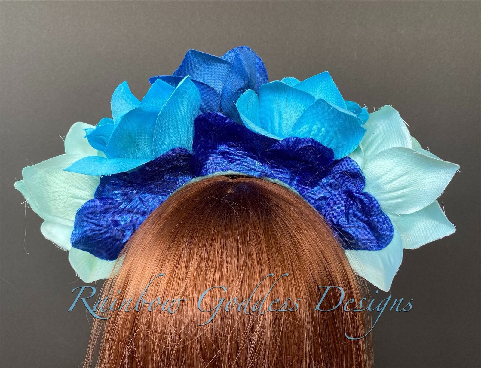 Blue Hair Flower Crown Headband - wide 6