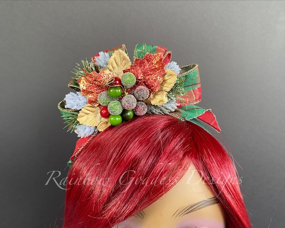 Christmas Berry Headband, Red Green Christmas Headpiece, Holiday Headband, Holiday Photo Prop, Ugly Christmas Sweater Party Accessory