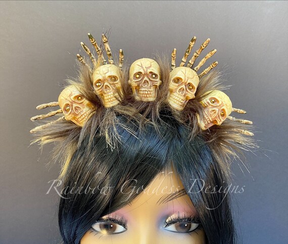 Brown Skull Crown, Skull Headband, Skeleton Headdress, Day of the Dead Headpiece, Día de los Muertos Headband, Gothic, Halloween, Rockabilly