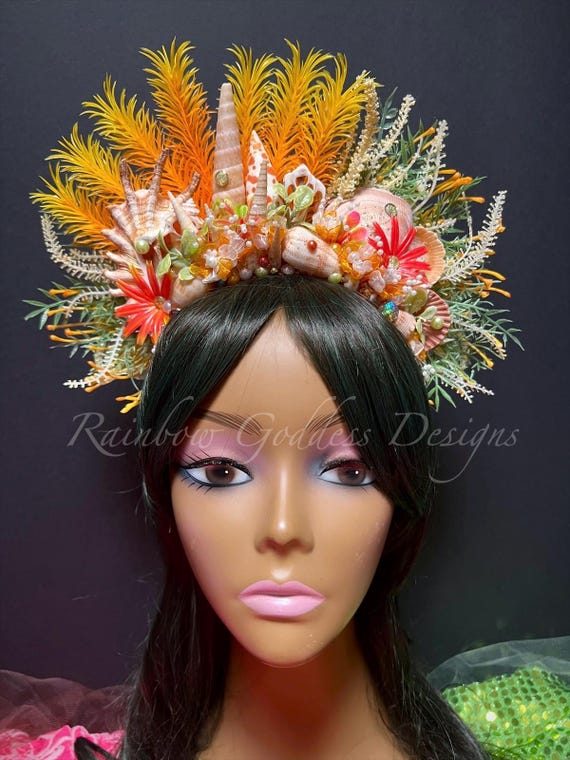 Orange Sea Garden Mermaid Crown, Seashell Headdress, Cosplay Costume