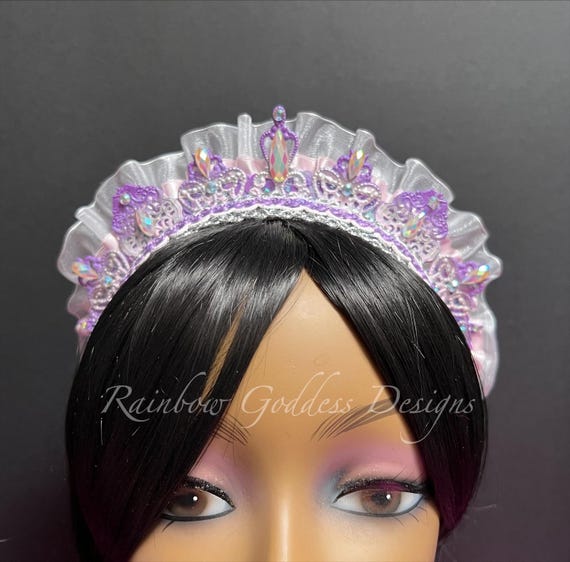 Purple & Pink Fairy Princess Crown, Filigree Metal Crown, Jeweled Princess Headband, Sparkle Iridescent Rave Headpiece, Fairy Queen Tiara